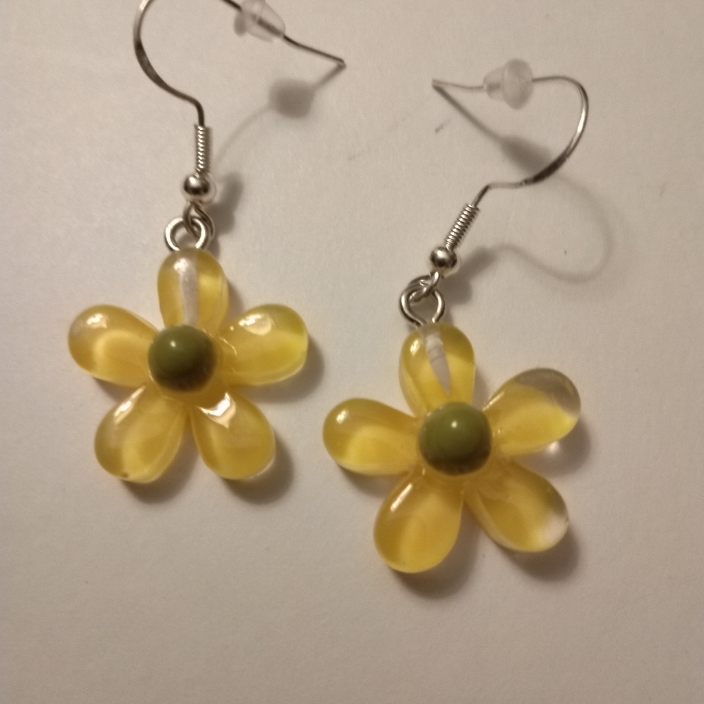 Green And Yellow Floral Dangle Earrings